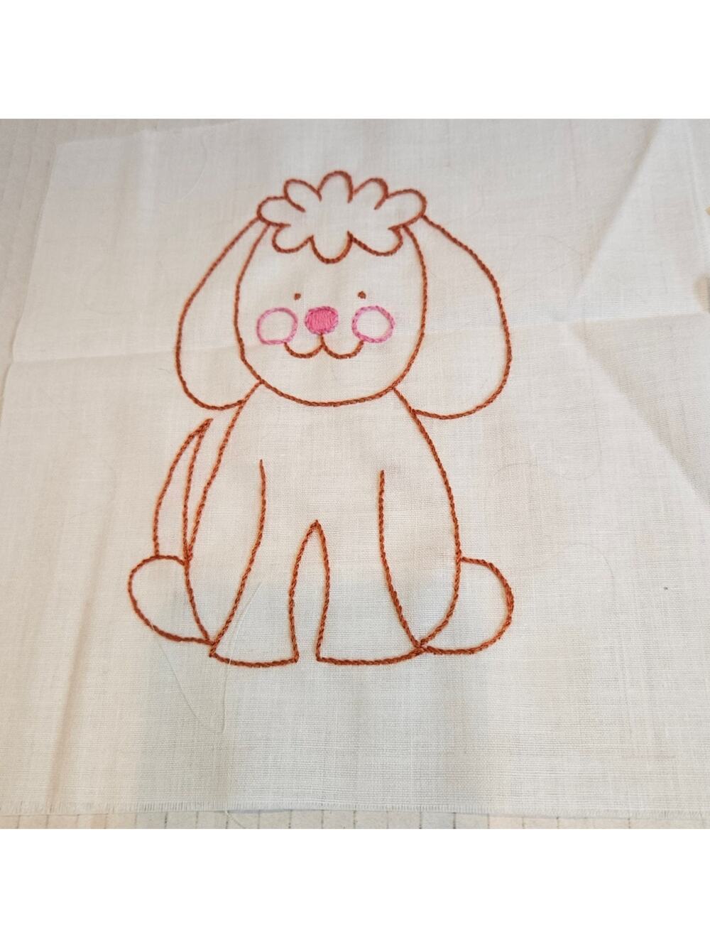 Baby Kiddie Embroidered Animal and Toys on Muslin 9'x9" Blanket Quilt Pillow Pic